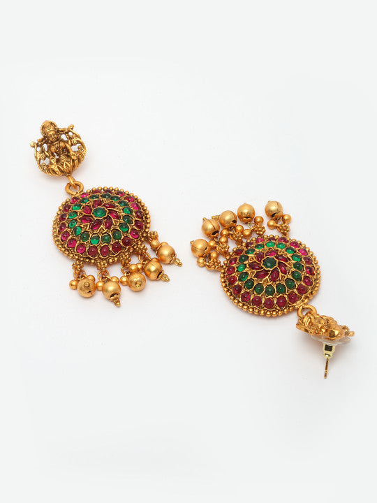 Gold-Plated Stone Studded & Beaded Jewellery Set