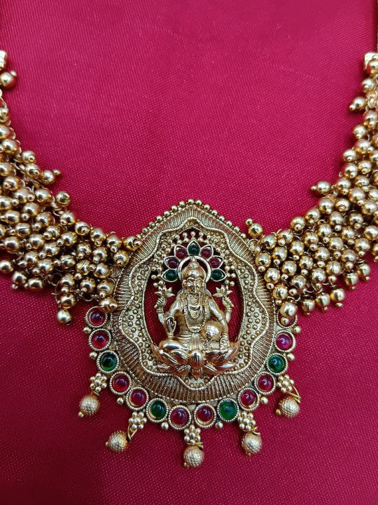 Gold-Plated Artificial Studded & Beaded Temple Jewellery Set