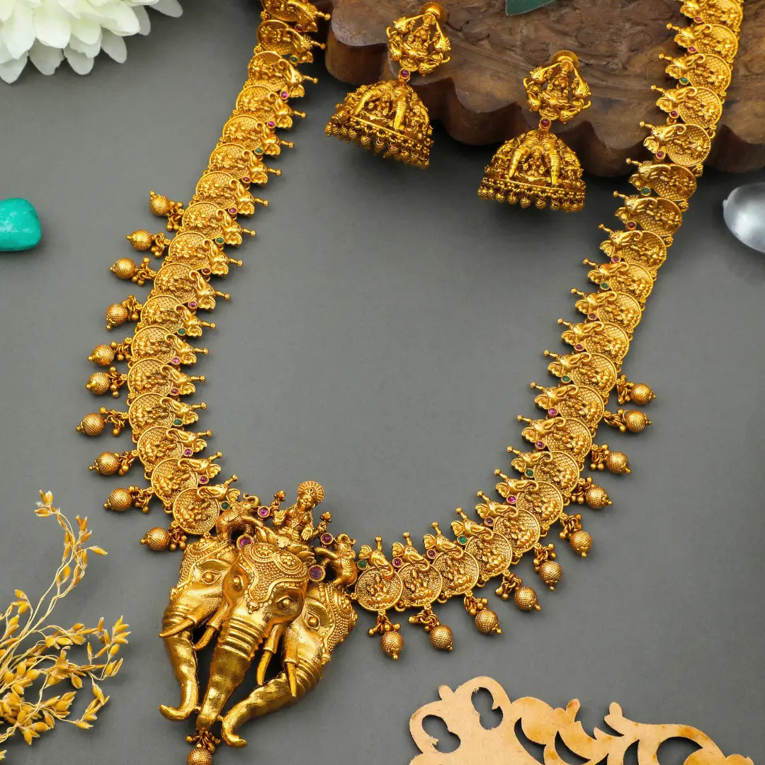 Antique Gold Lakshmi & Elephant Necklace Set