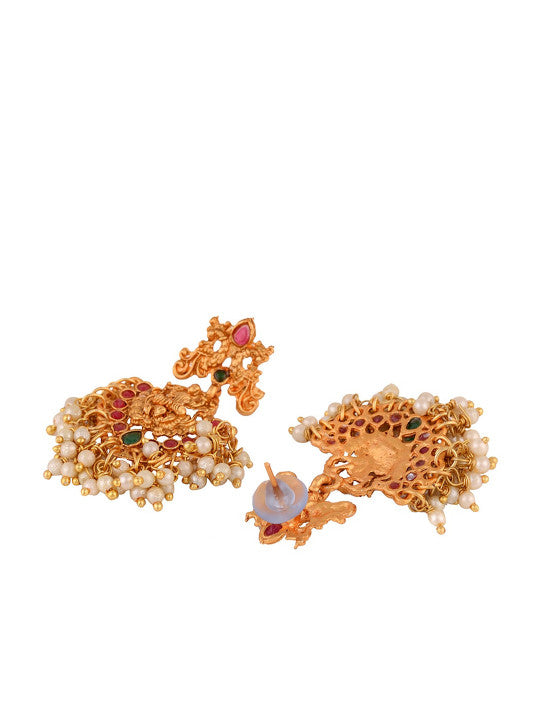 Gold Plated Red & Green Stone Studded Temple Jewelleey Set