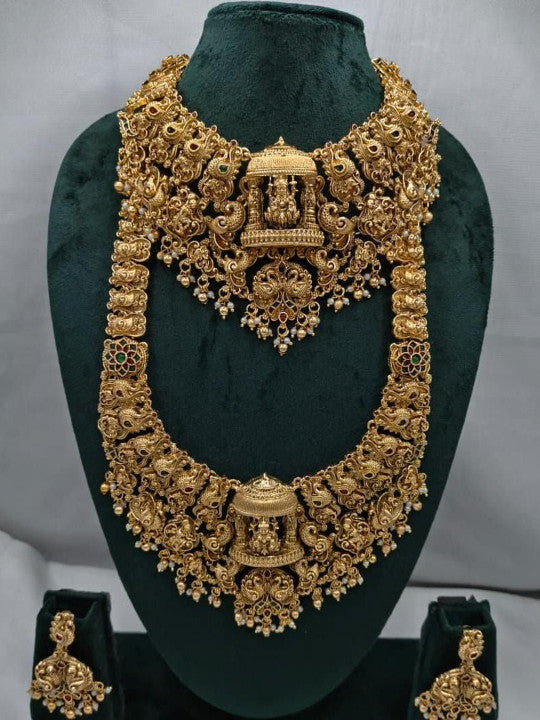 Gold Plated Artificial Stone Studded & Beaded Jewellery Set