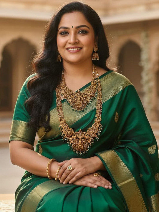Gold-Plated Stone-Studded & Beaded Temple Necklace With Earrings