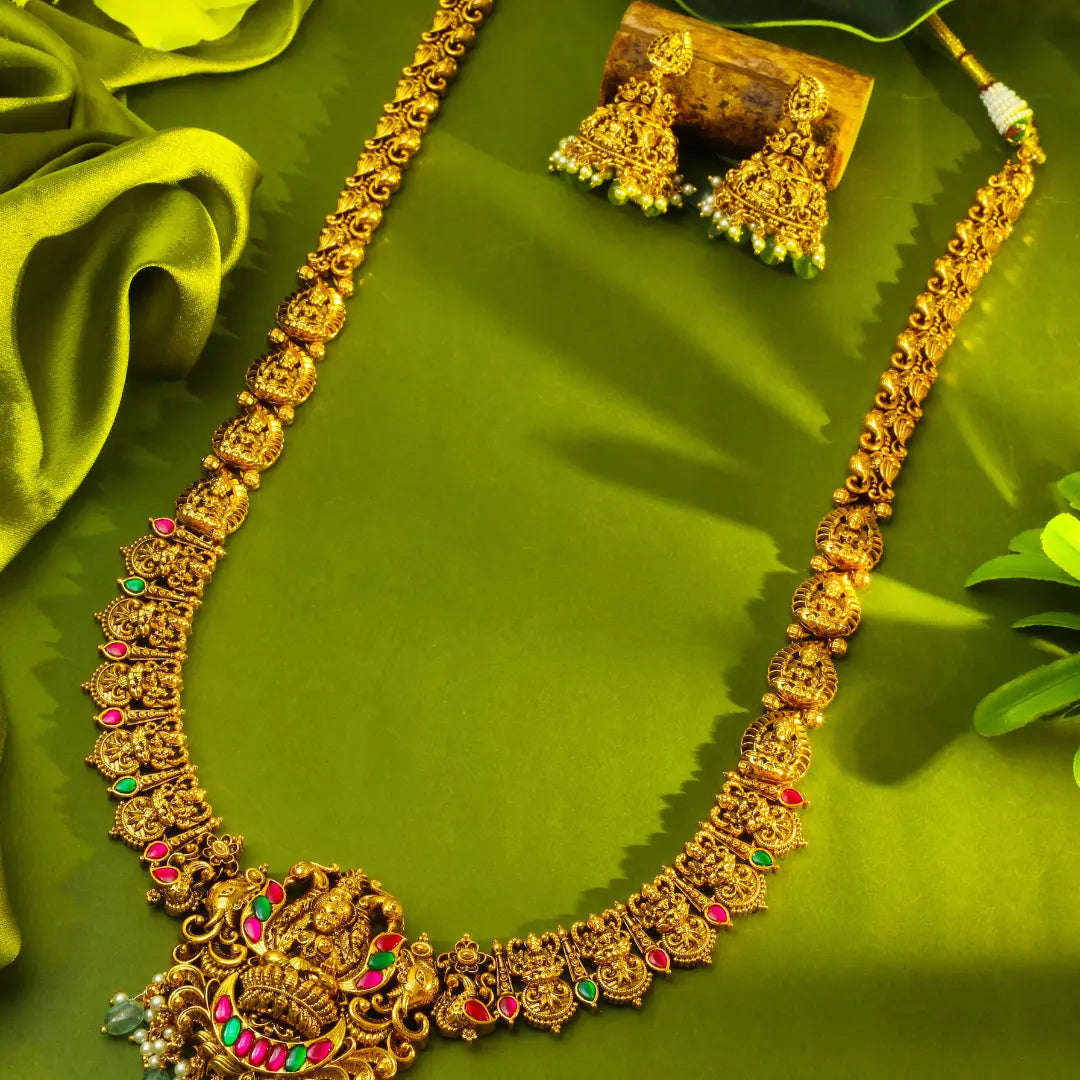 Divine Lakshmi Temple Long Necklace Set