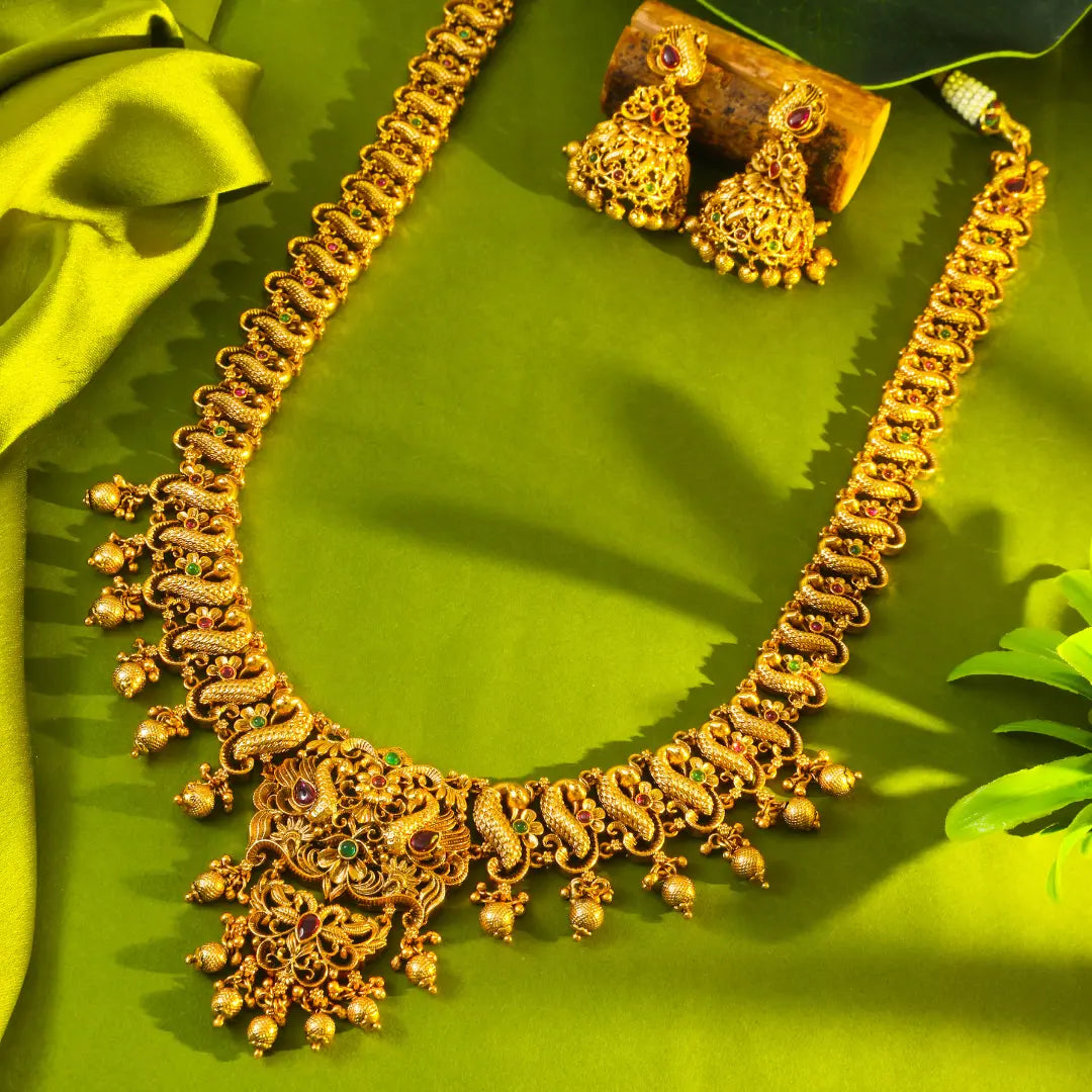 Peacock & Flower Long Necklace Set