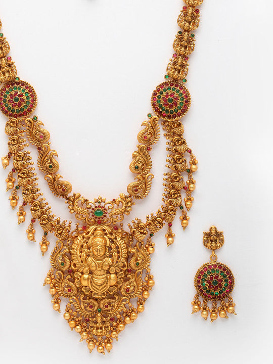 Gold-Plated Stone Studded & Beaded Jewellery Set