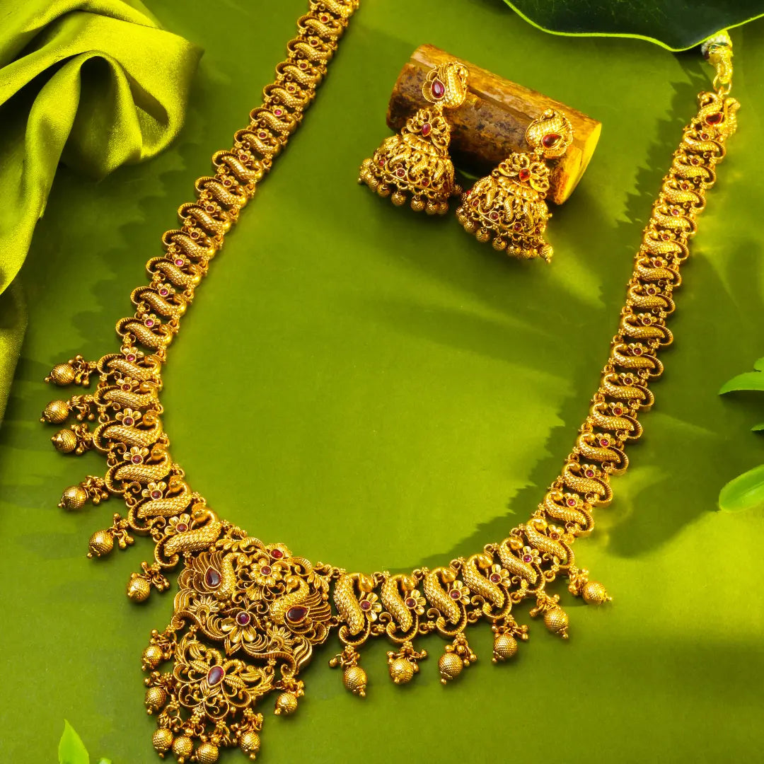 Peacock & Flower Long Necklace Set