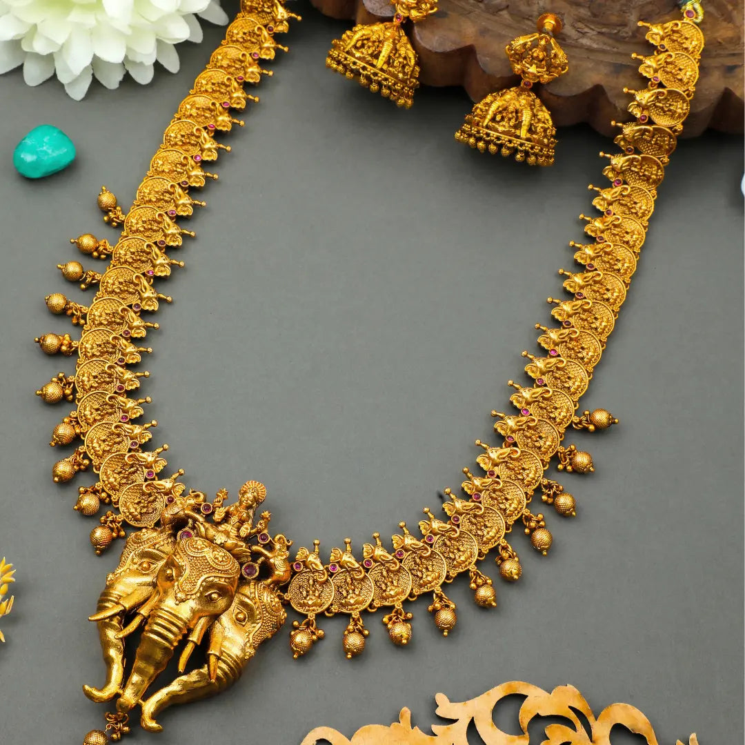 Antique Gold Lakshmi & Elephant Necklace Set