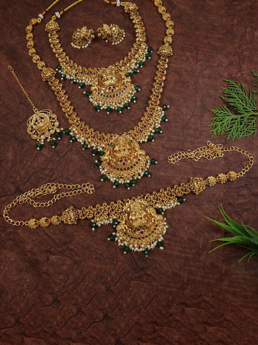 Women Gold-Plated Temple Necklace & Earrings Jewellery Set