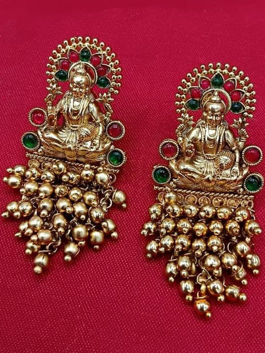 Gold-Plated Artificial Studded & Beaded Temple Jewellery Set