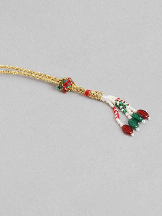 Gold Plated Artificial Stone Studded & Beaded Jewellery Set