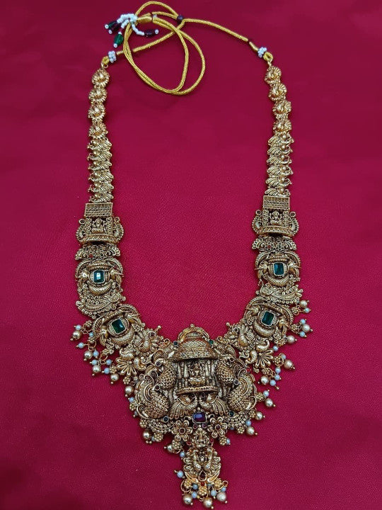 Set of 2 Gold-Plated Stone-Studded Necklace with Earrings