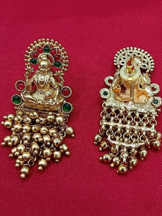 Gold-Plated Artificial Studded & Beaded Temple Jewellery Set
