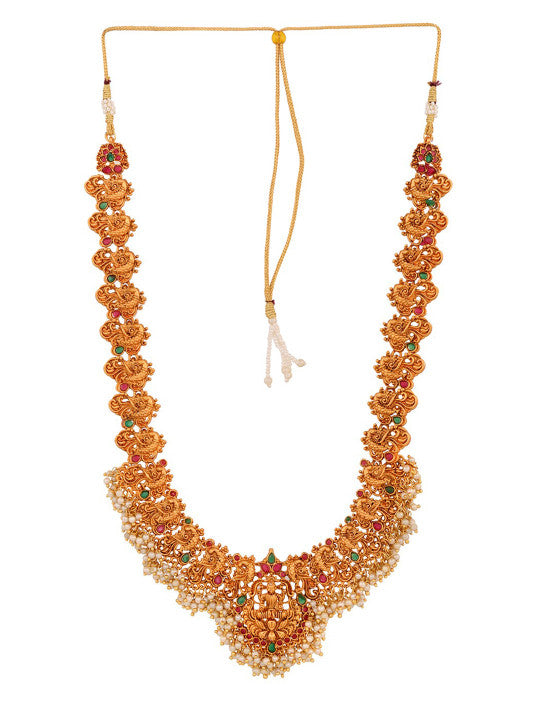 Gold Plated Red & Green Stone Studded Temple Jewelleey Set