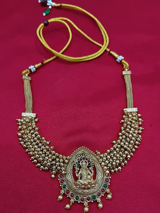 Gold-Plated Artificial Studded & Beaded Temple Jewellery Set