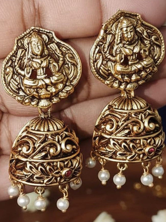 Gold-Plated Stone Studded & Beaded Antique Temple Jewellery Set
