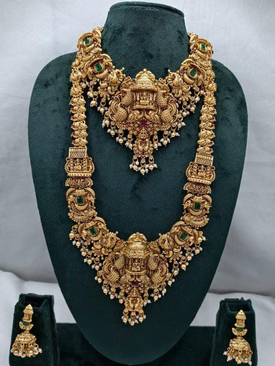 Set of 2 Gold-Plated Stone-Studded Necklace with Earrings